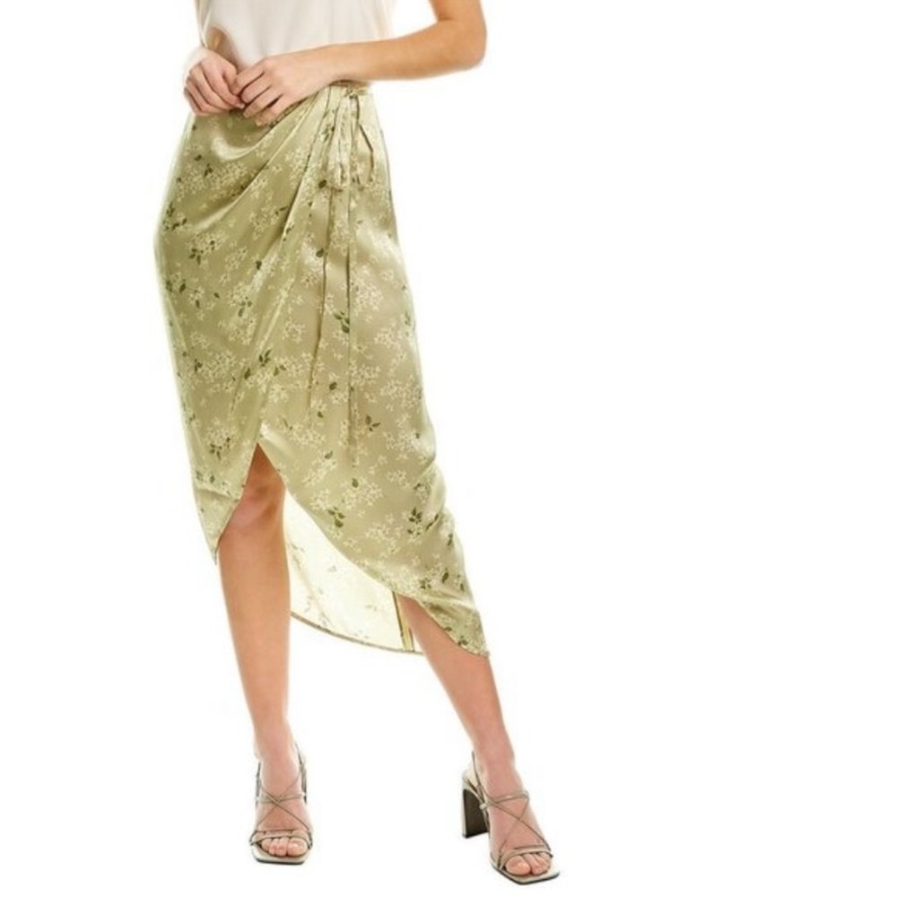 Rebecca Taylor Adela Silk Wrap Skirt Women’s Sz 14 light green micro floral NWOT